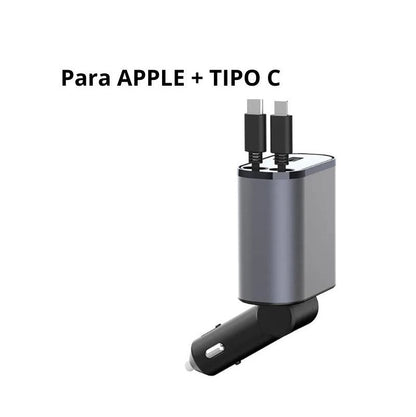 CARGADOR RAPIDO PARA AUTO RETRACTIL PARA IPHONE Y TIPO C